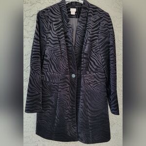 Chico’s Zebra burnout Velvet black Whimsigoth Long Blazer Jacket Size 1 8/10
